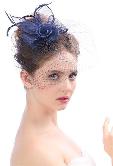 Цветок из синамей с вуалью. Темно-синий 3081 - фото 15061