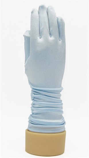 8-13 лет. Атласные детские перчатки 3/4 со сборкой. Голубые 3282 - фото 16034