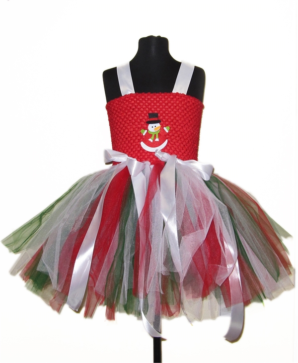 Новогоднее красное платье со снеговиком и белыми лентами 3550 - фото 24834